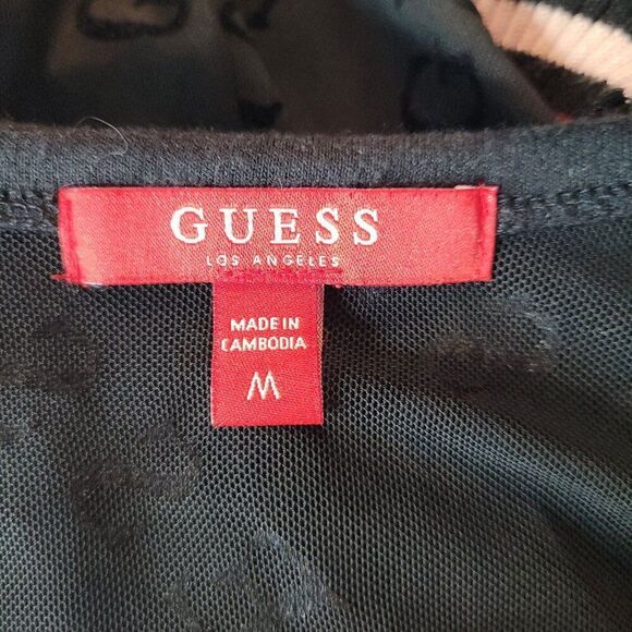 Y2K Guess Black Sheer Mesh Velvet Logo Spell Out Mini Slip Dress Womens Sz M - Picture 3 of 14